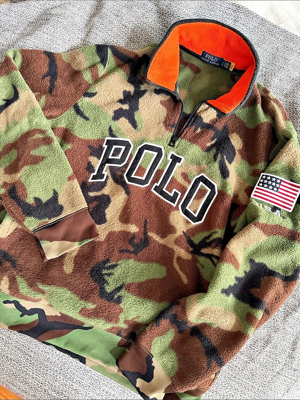 Men’s Polo Ralph Lauren Logo-Appliqué Camouflage-Print Fleece Half-Zip Sweatshir